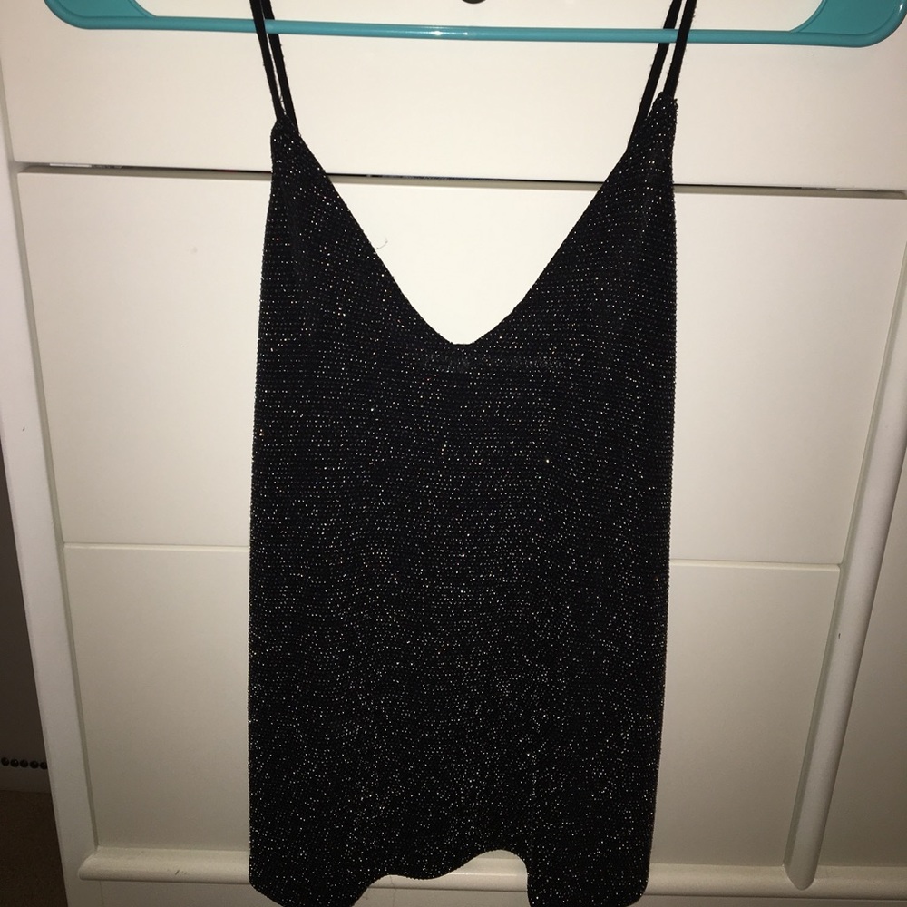 V Neck Black Sparkly Tank Top